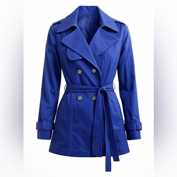 Express Jackets & Blazers - Express Women's Blue Double-Breasted Trench Coat Size SP